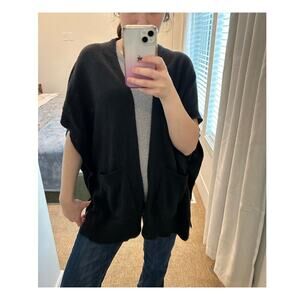 Halogen 100% Cashmere Cardigan Vest Pancho Black -One size